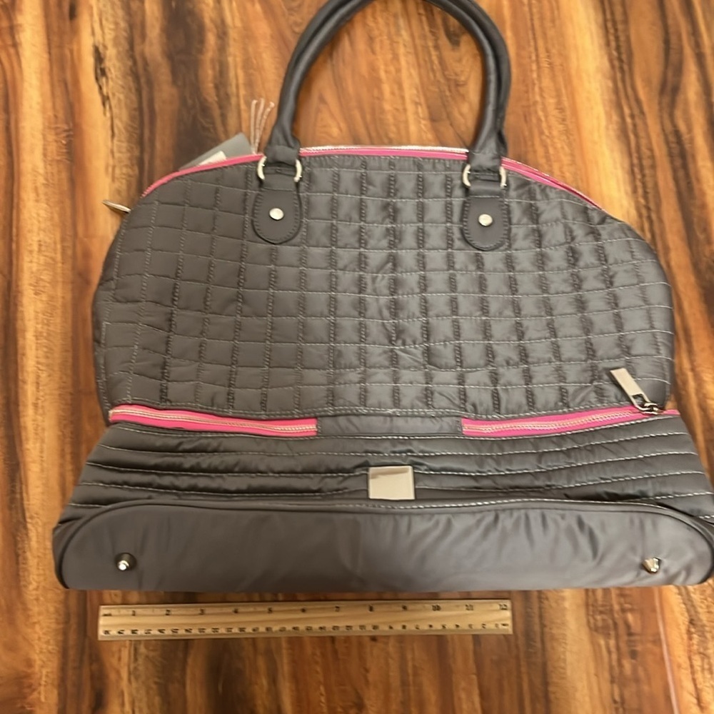 NWT / dl+Activ NYC Nylon Travel Sachel Tote - gray / pink - Quilted - Picture 8 of 9